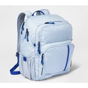 Top-load 17" Backpack Sky Blue Embark pocket Laptop water bottle phone Travel